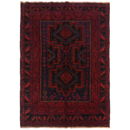 Baluchi Rug Handmade Red Geometric 4x6 ft