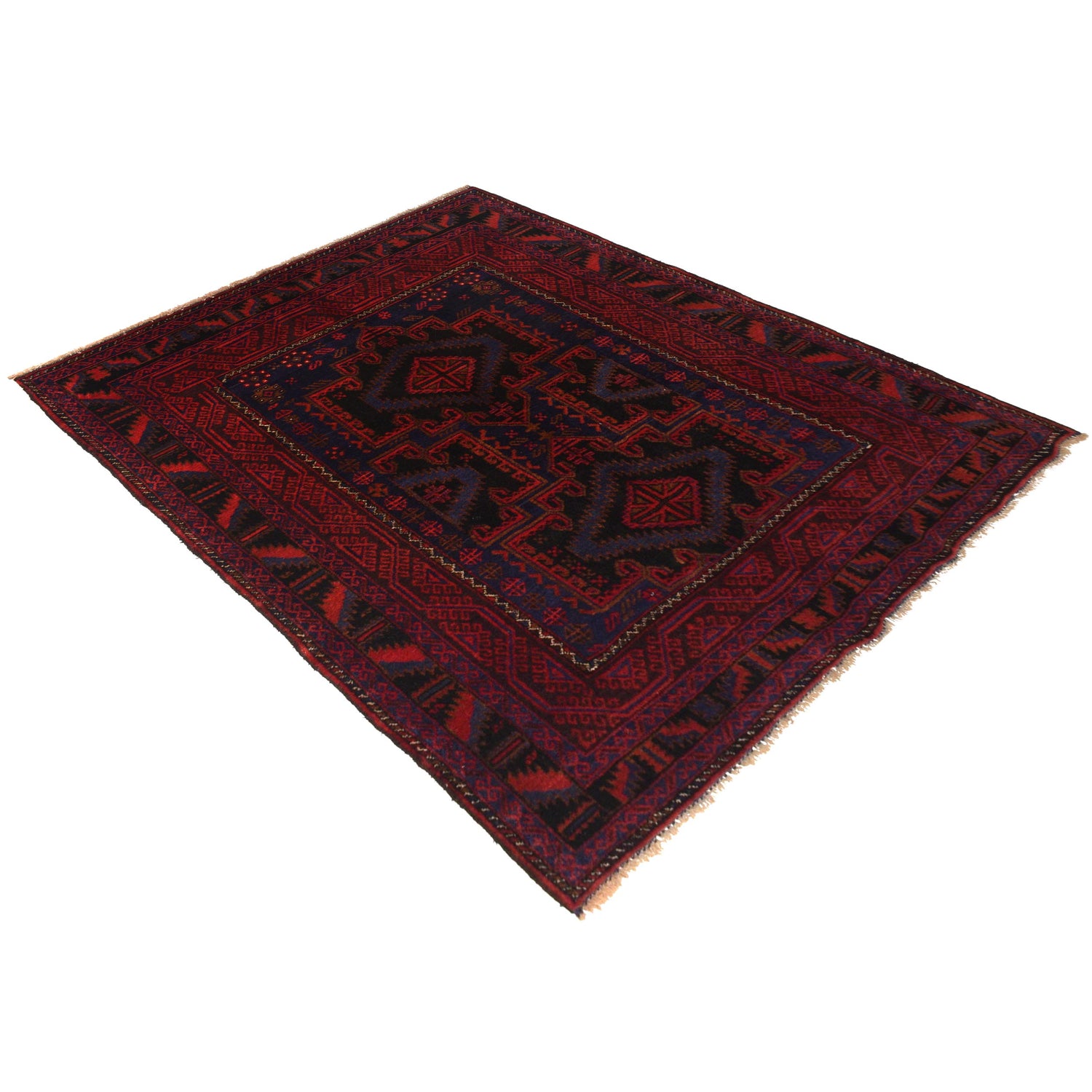 Baluchi Rug Handmade Red Geometric 4x6 ft