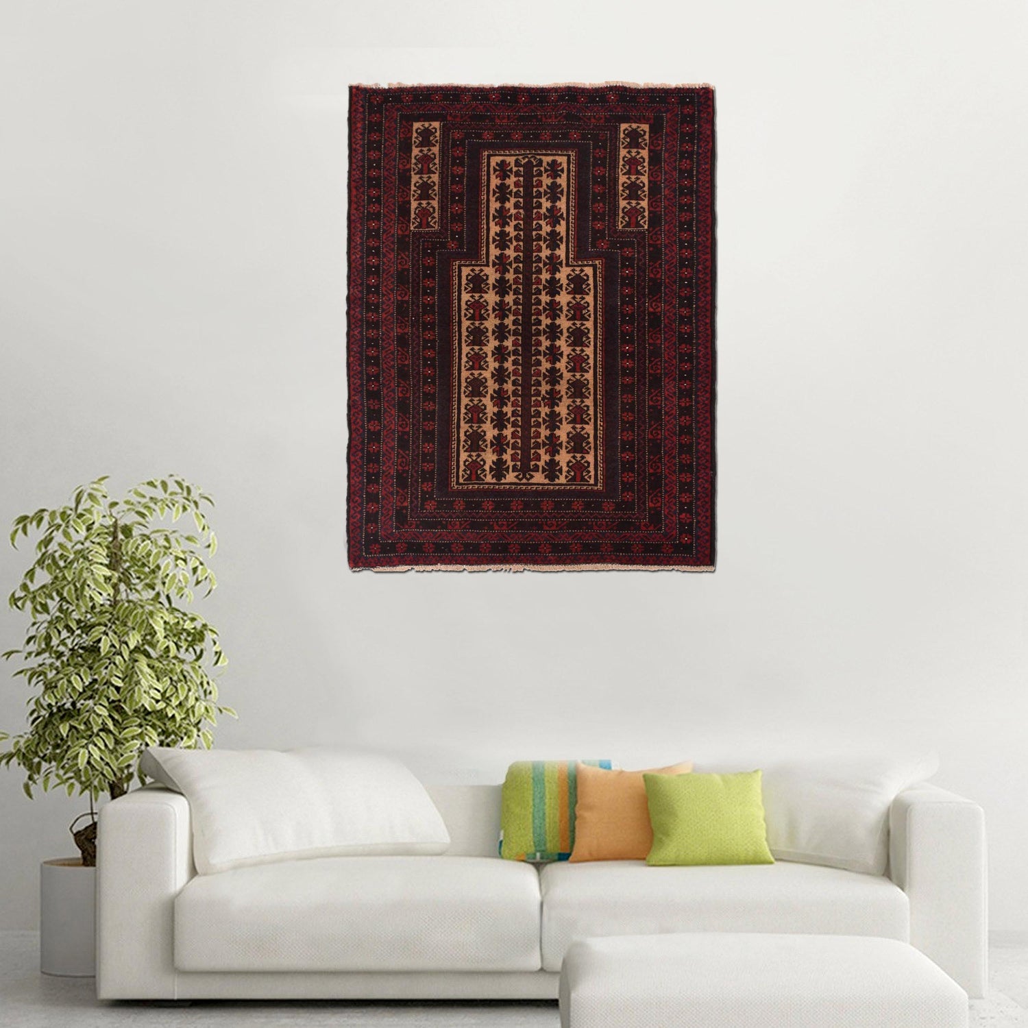Baluchi Rug Handmade Multi Prayer Design 2x4 ft