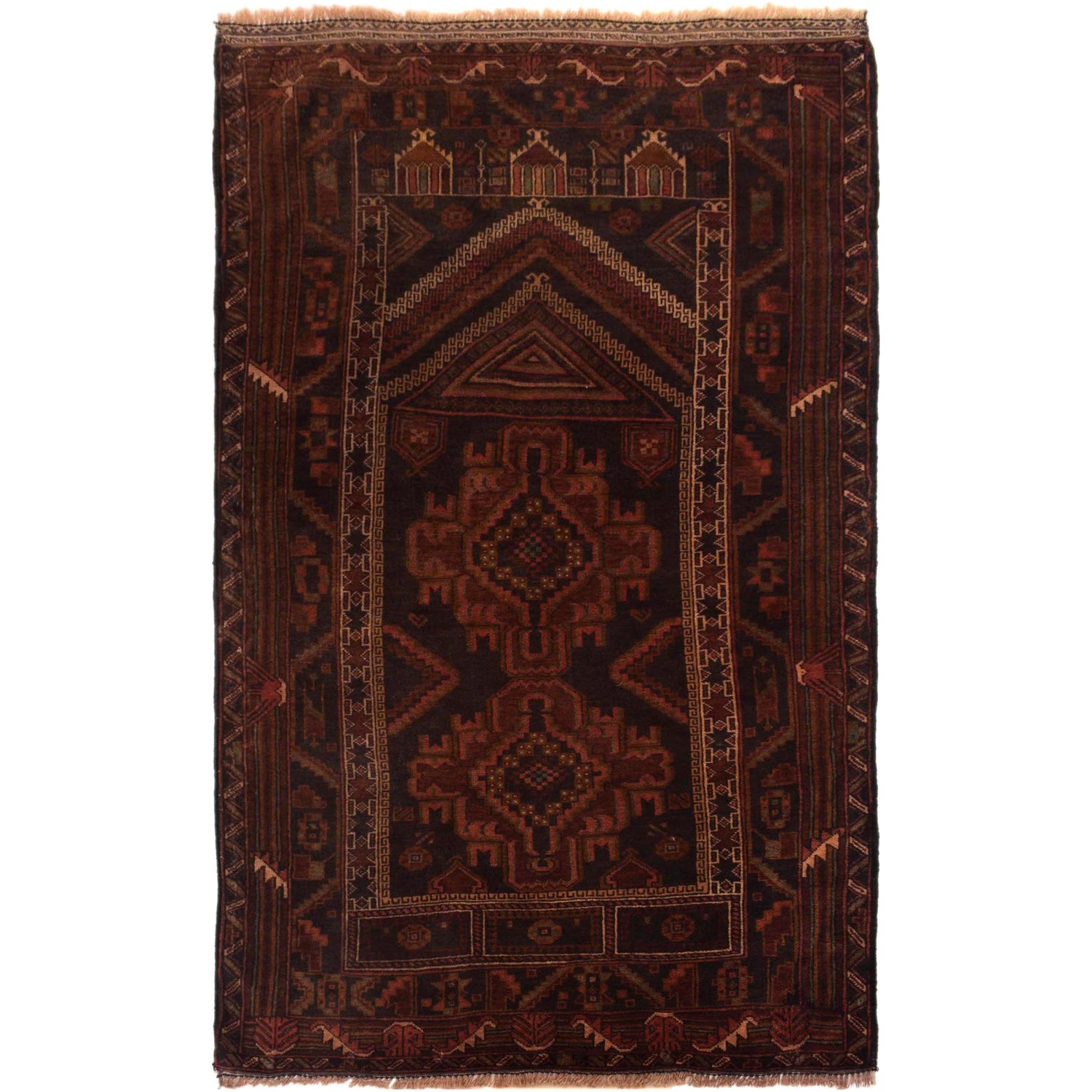 Baluchi Rug Handmade Multi Prayer Design 3x5 ft
