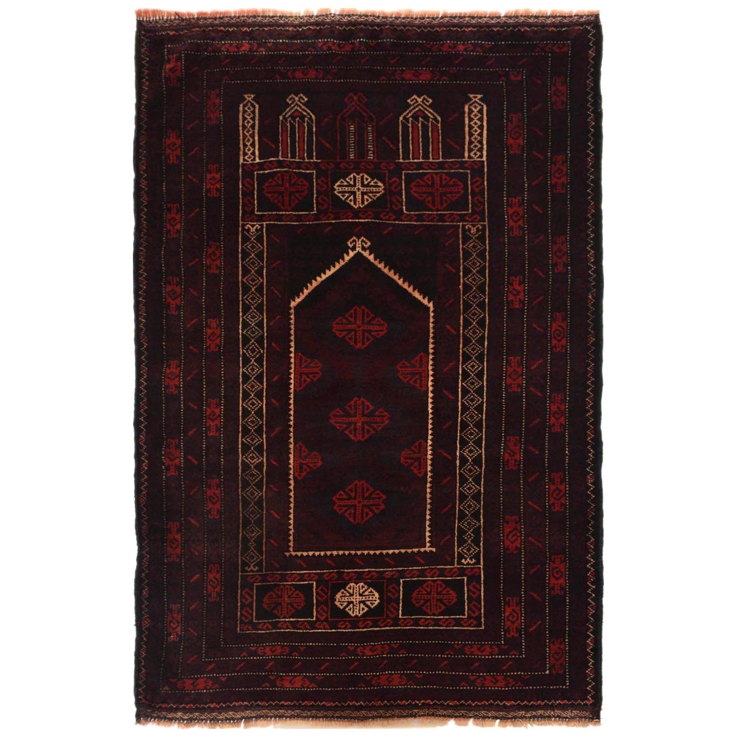 Baluchi Rug Handmade Multi Prayer Design 3x5 ft