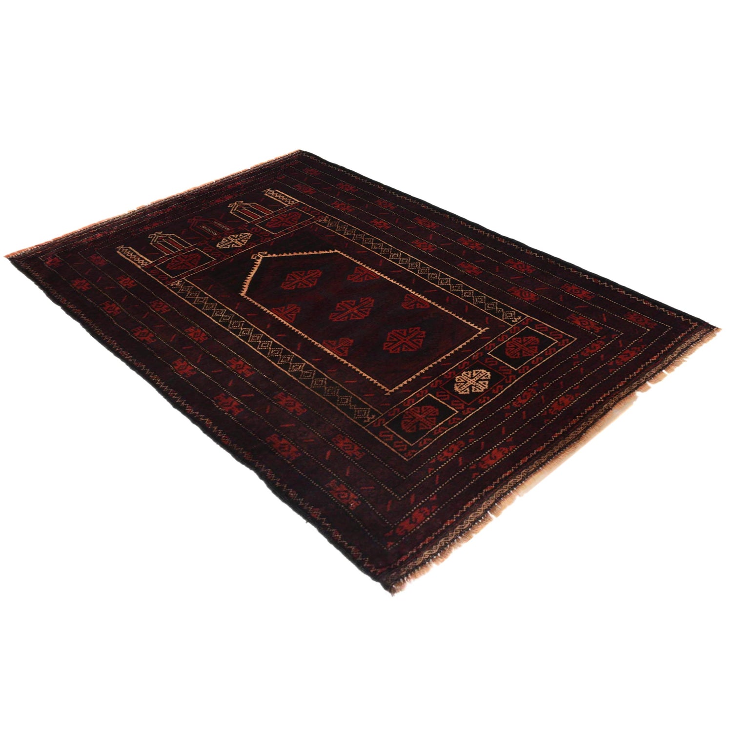 Baluchi Rug Handmade Multi Prayer Design 3x5 ft