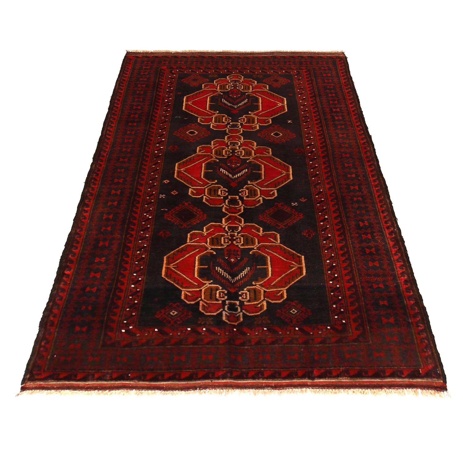 Baluchi Rug Handmade Red Geometric 4x6 ft