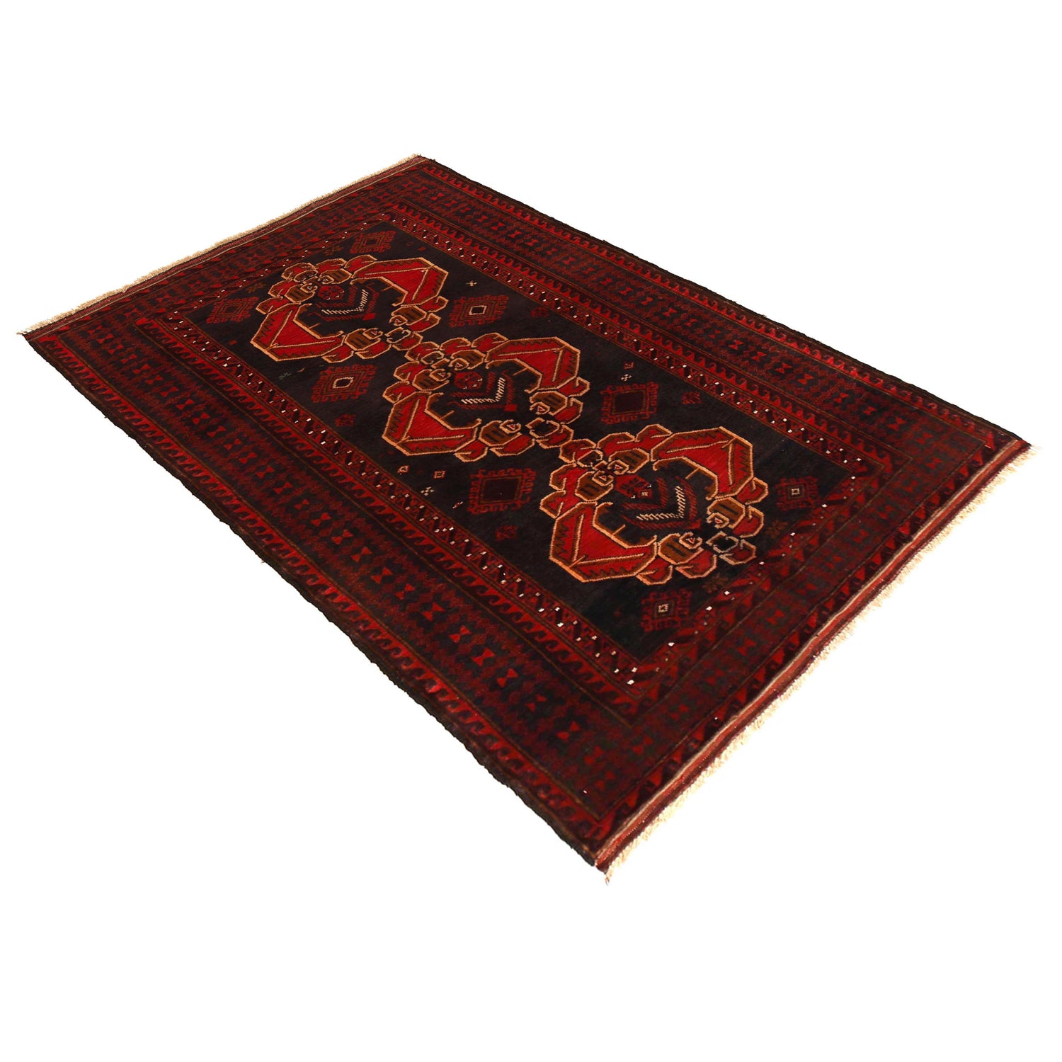 Baluchi Rug Handmade Red Geometric 4x6 ft