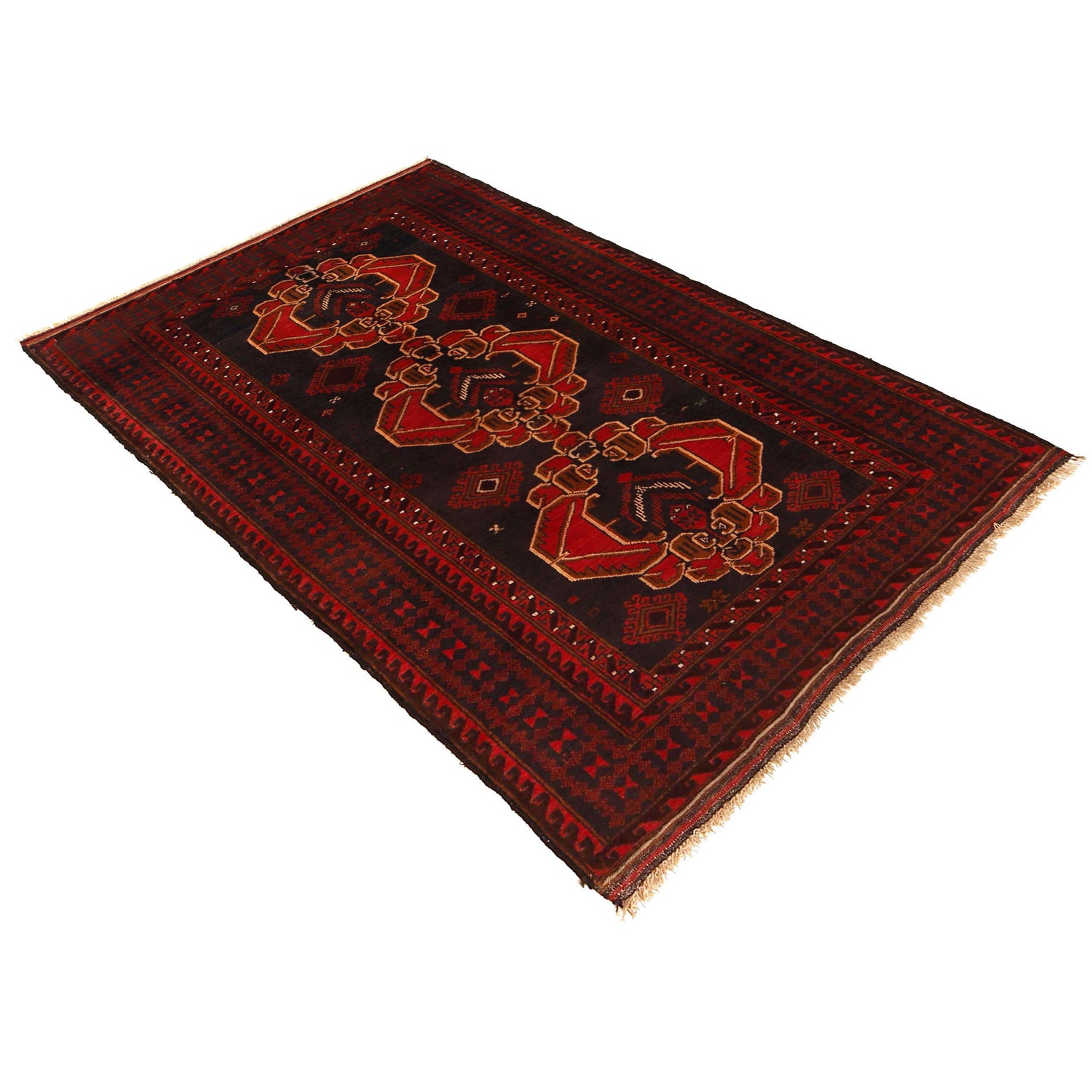 Baluchi Rug Handmade Red Geometric 4x6 ft