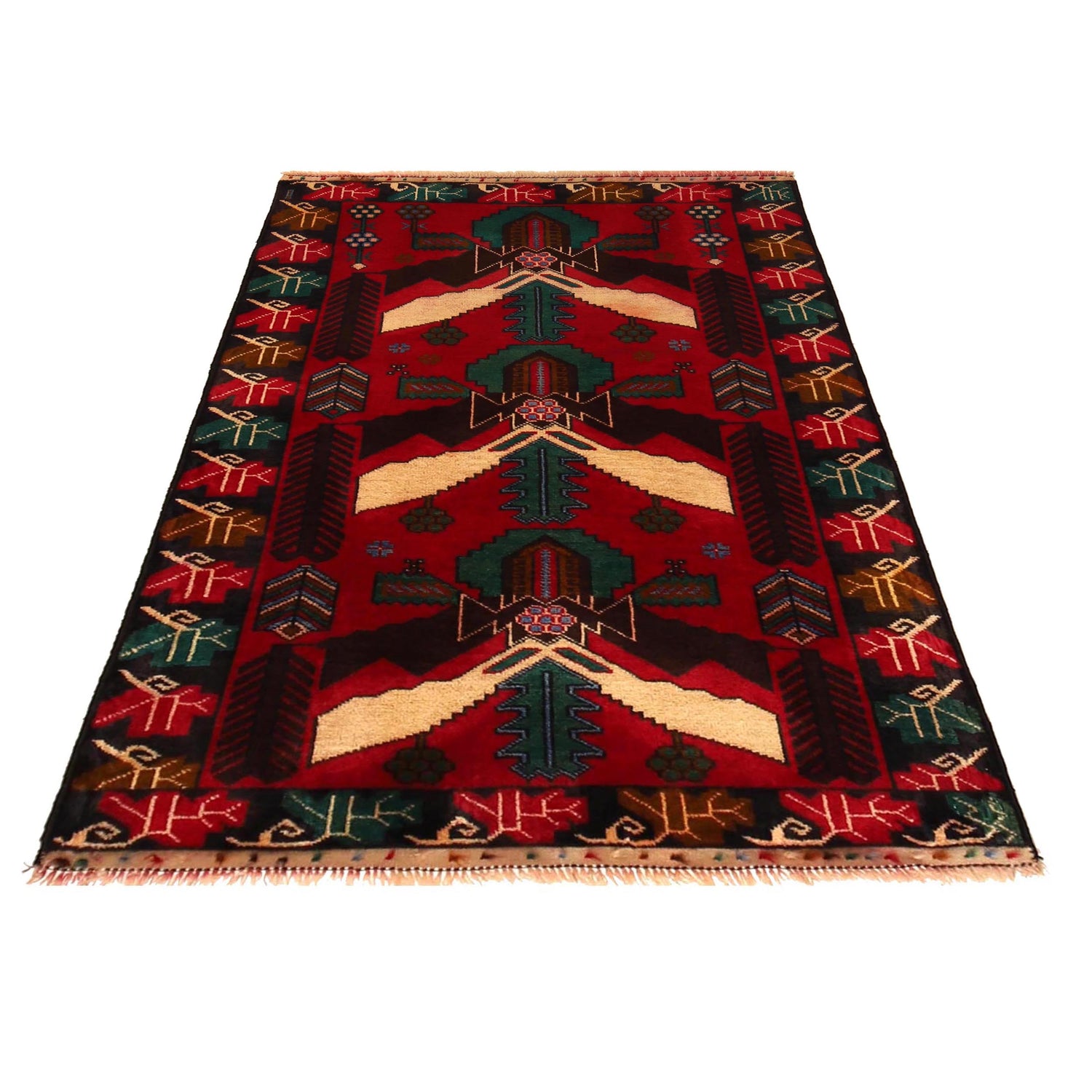Baluchi Rug Handmade Red Geometric 2x4 ft