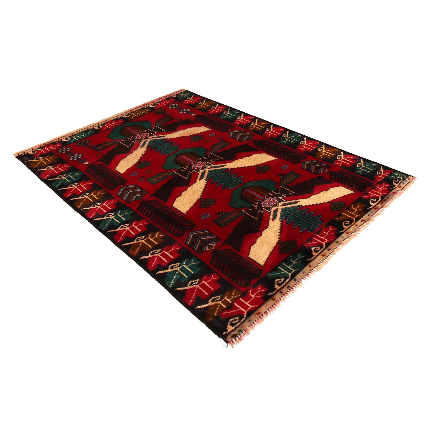 Baluchi Rug Handmade Red Geometric 2x4 ft