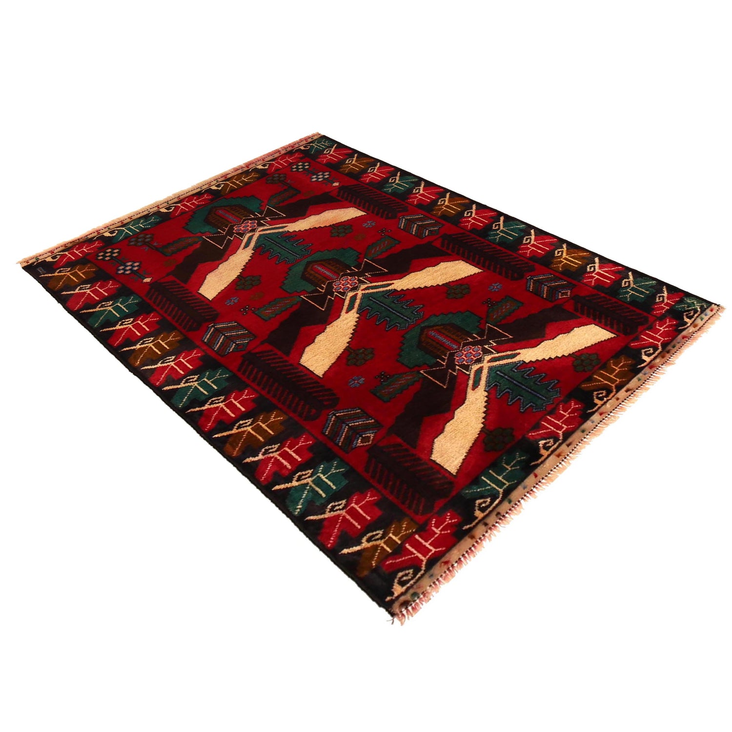 Baluchi Rug Handmade Red Geometric 2x4 ft