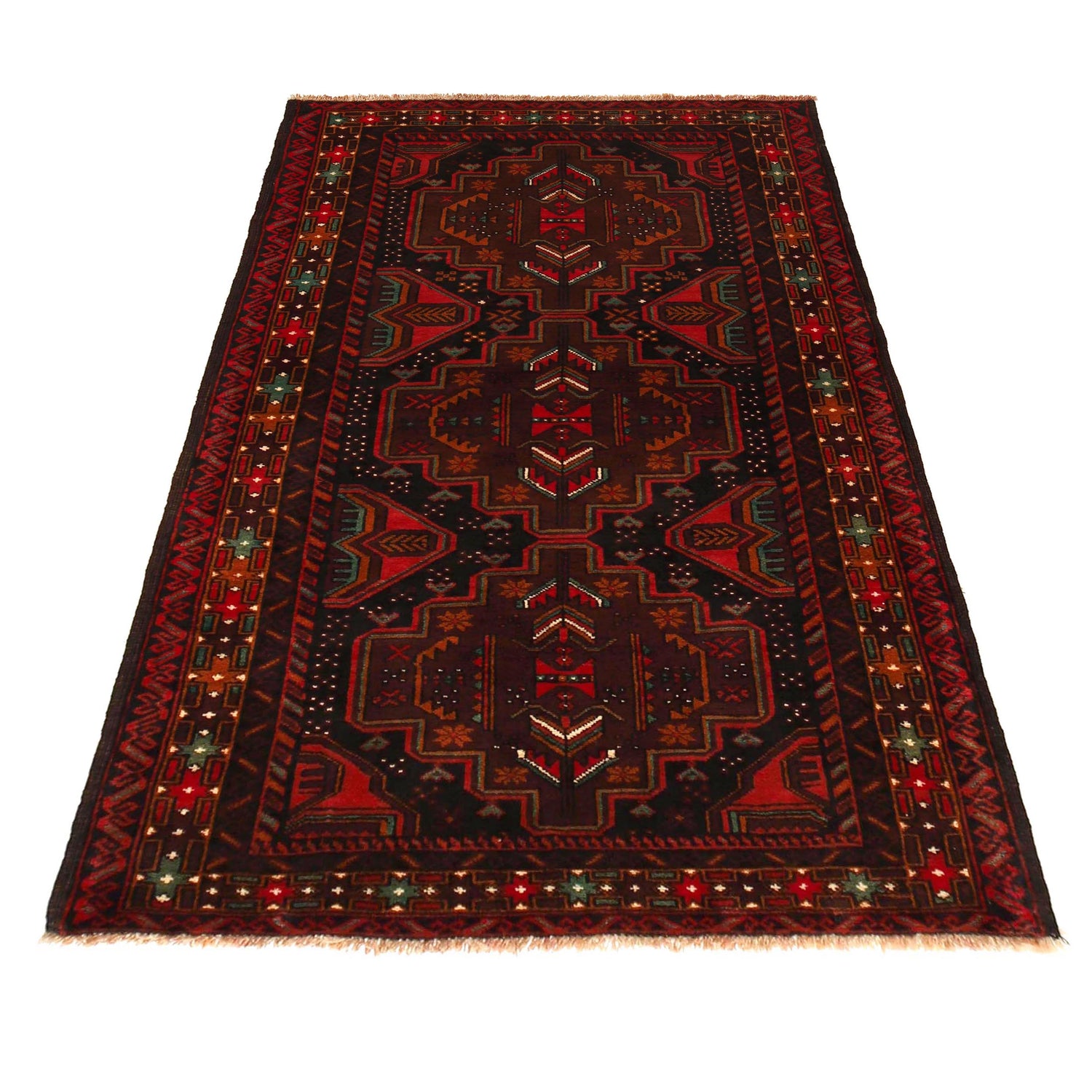 Baluchi Rug Handmade Red Geometric 4x6 ft