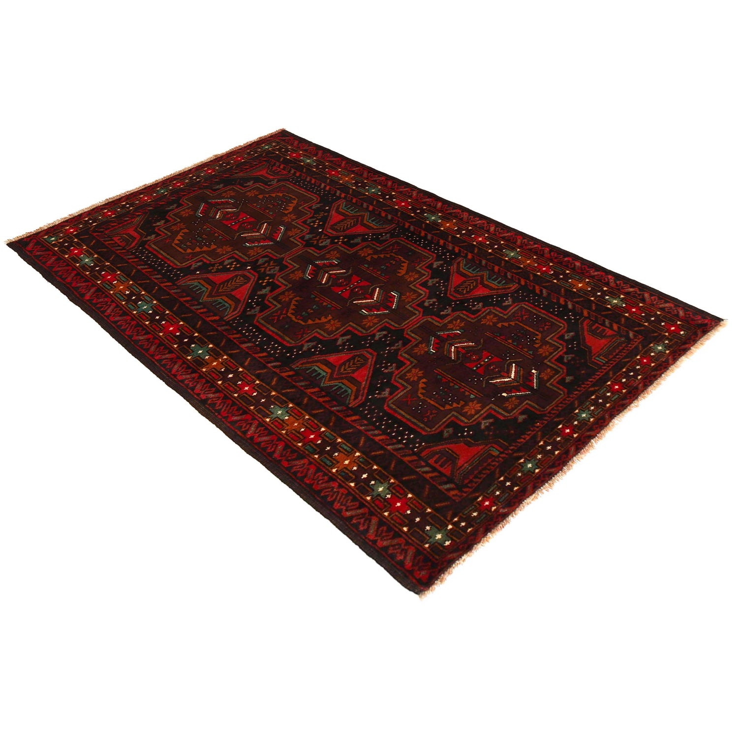 Baluchi Rug Handmade Red Geometric 4x6 ft