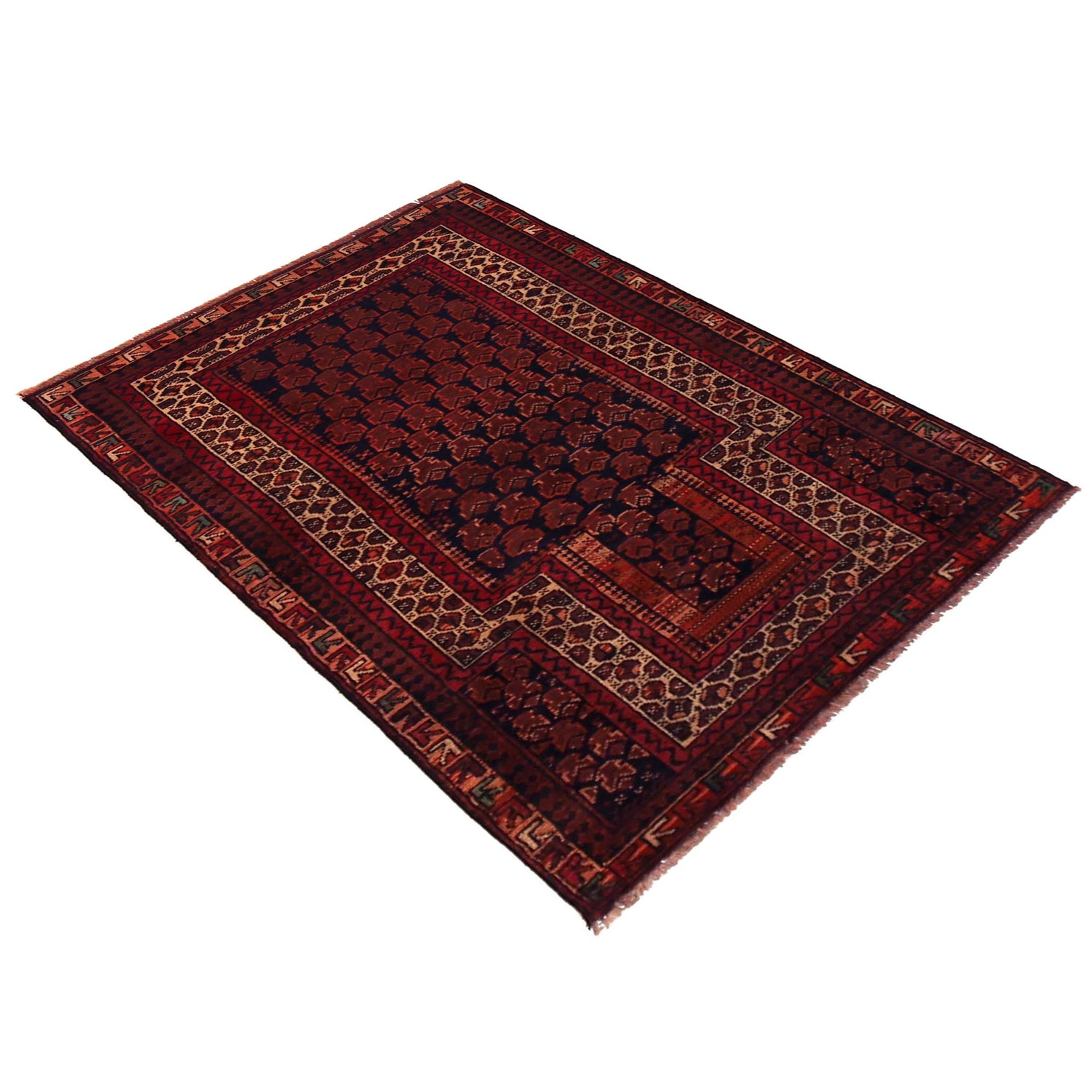 Baluchi Rug Handmade Red Prayer Design 3x5 ft
