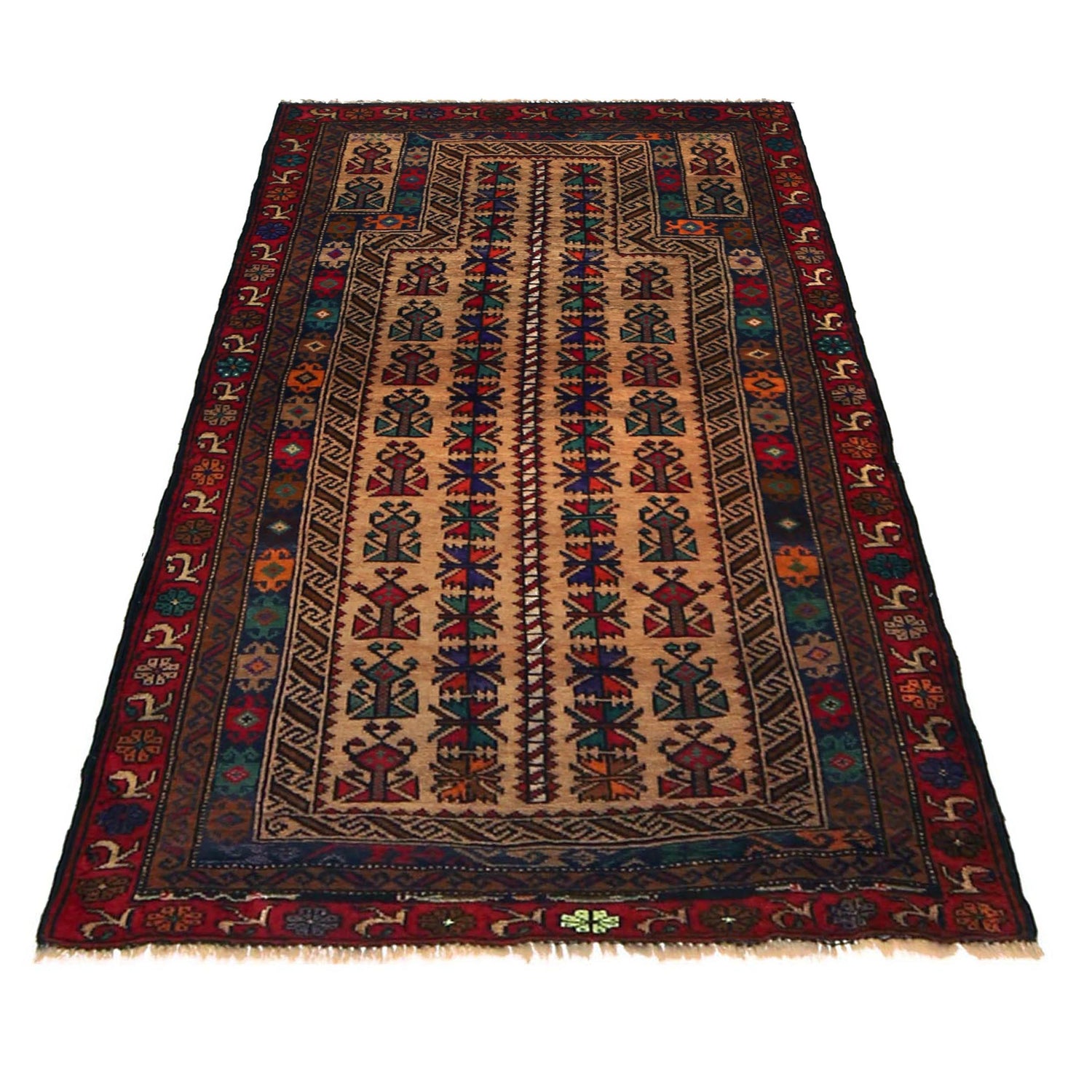 Baluchi Rug Handmade Multi Prayer Design 3x5 ft