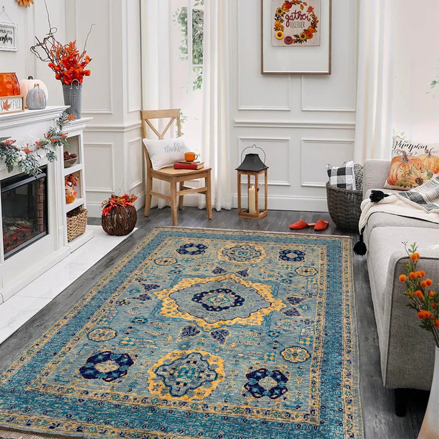 Mamluk Area Rug Handmade Blue Medallion 4x7 ft
