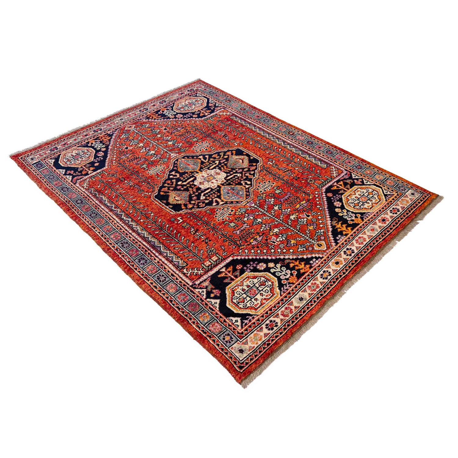 Shirazi Area Rug Handmade Multi Medallion 5x8 ft