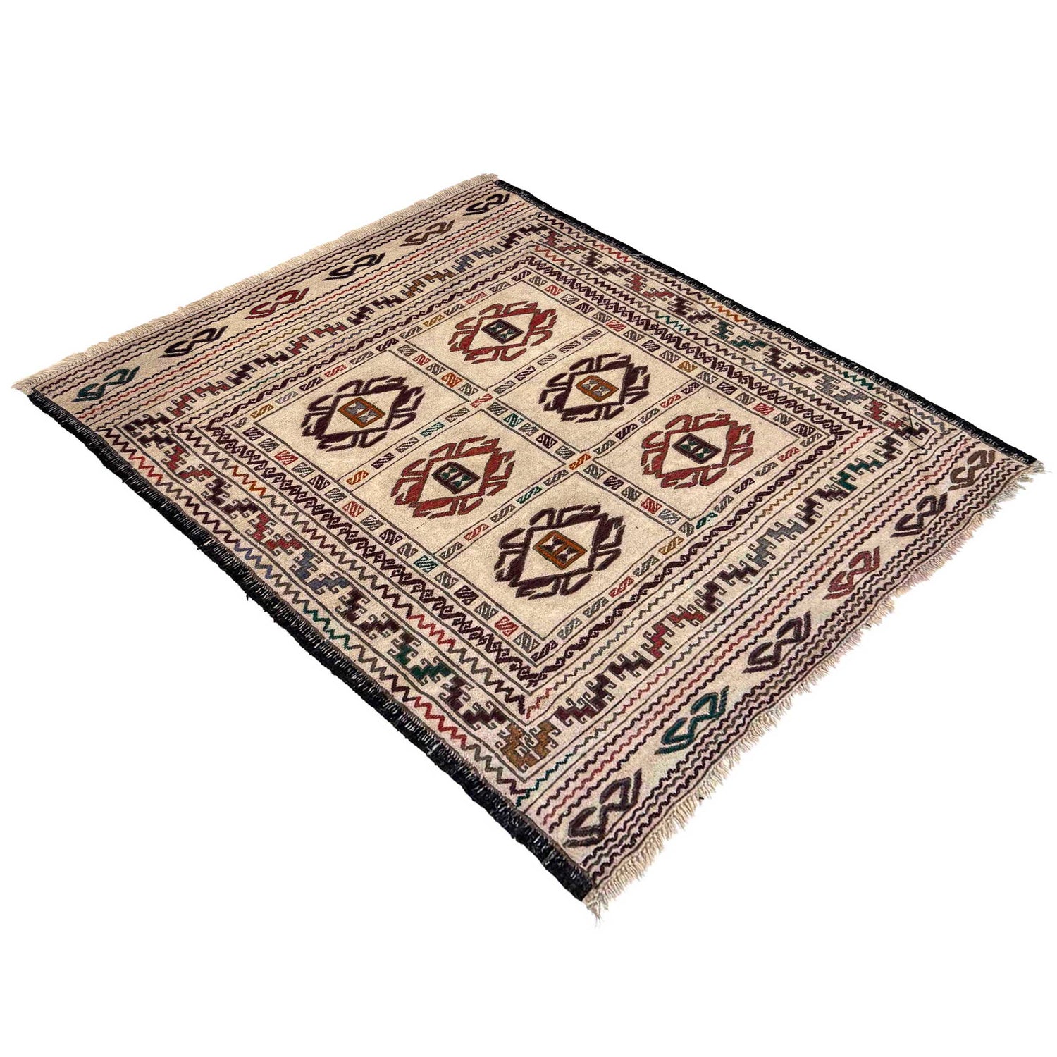 Soumak Kilim Area Rug Handmade White Pictorial 4x6 ft