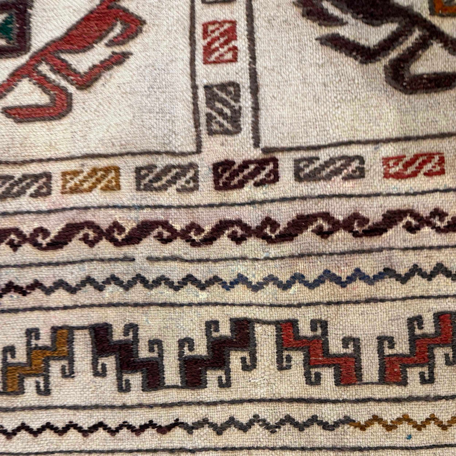 Soumak Kilim Area Rug Handmade White Pictorial 4x6 ft