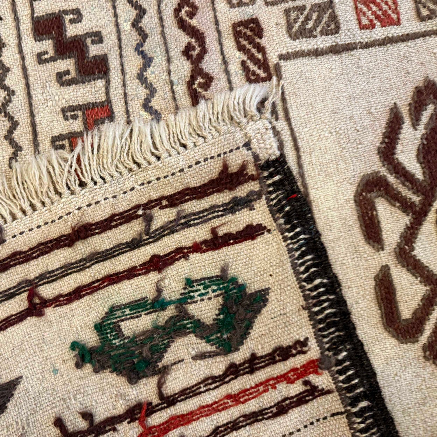 Soumak Kilim Area Rug Handmade White Pictorial 4x6 ft