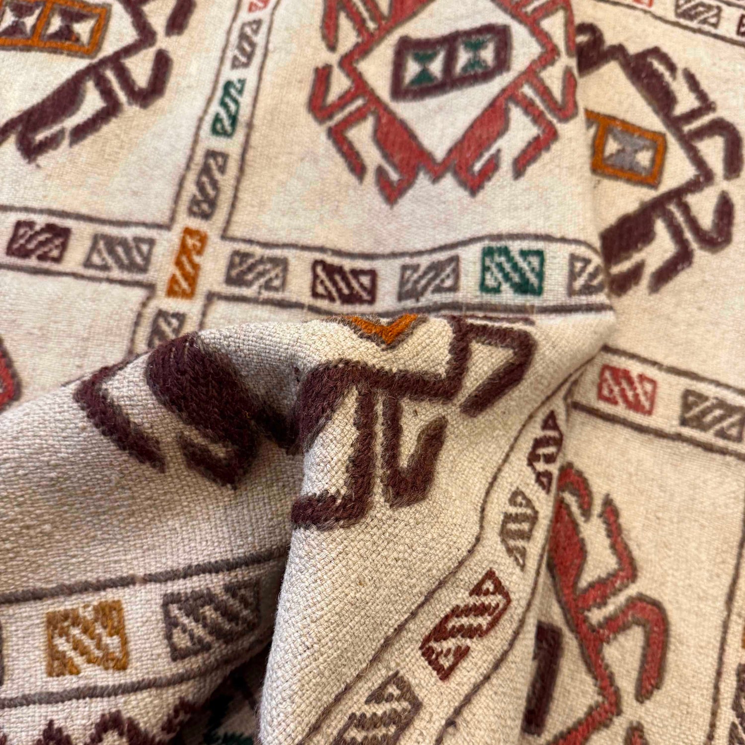 Soumak Kilim Area Rug Handmade White Pictorial 4x6 ft