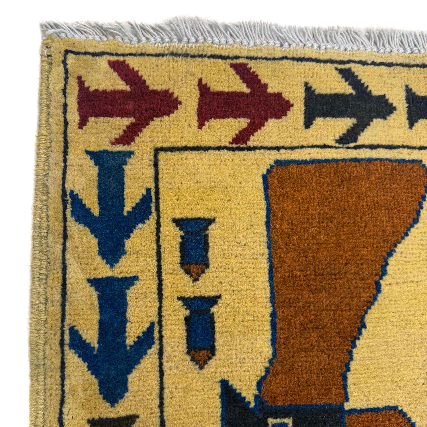 War Area Rug Handmade Yellow Tank + Helicopter + Riffle +
