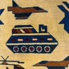 War Area Rug Handmade Yellow Tank + Helicopter + Riffle +
