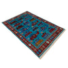 War Area Rug Handmade Blue Tank + Helicopter 2x4 ft