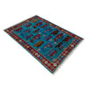 War Area Rug Handmade Blue Tank + Helicopter 2x4 ft