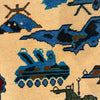 War Area Rug Handmade Beige Riffle + Tank + Helicopter +