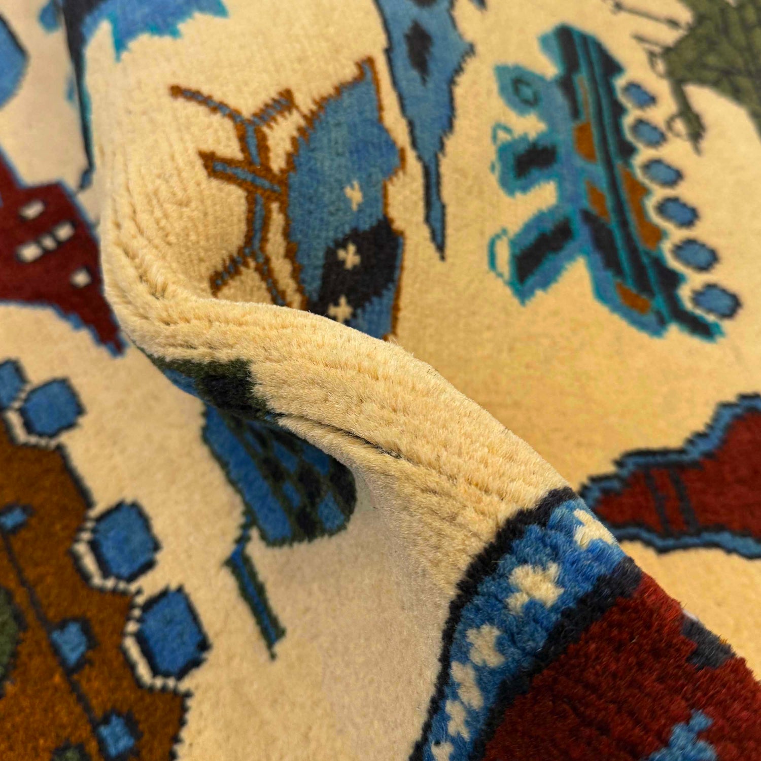 War Area Rug Handmade Beige Riffle + Tank + Helicopter +
