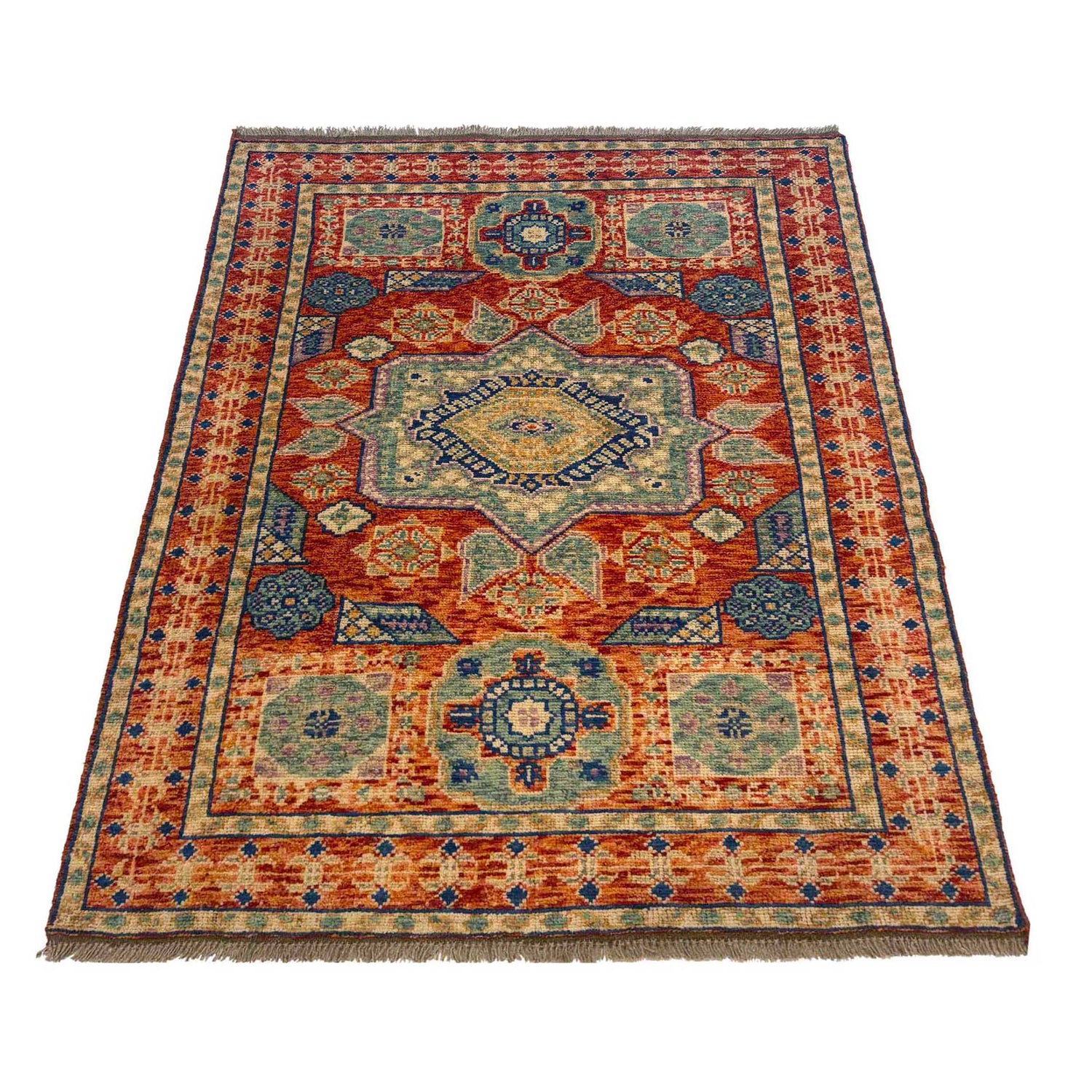 Mamluk Area Rug Handmade Multi Medallion 4x6 ft