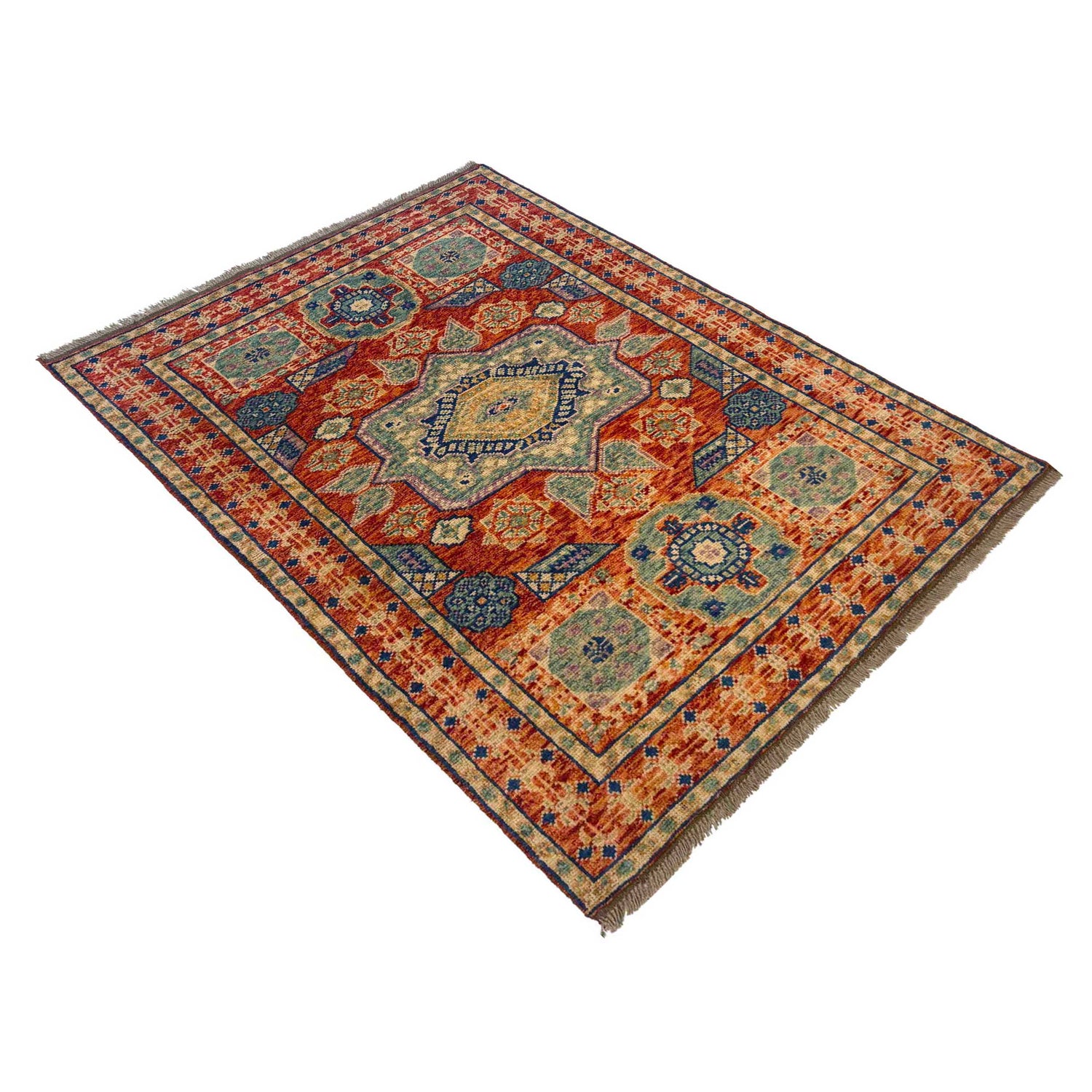 Mamluk Area Rug Handmade Multi Medallion 4x6 ft
