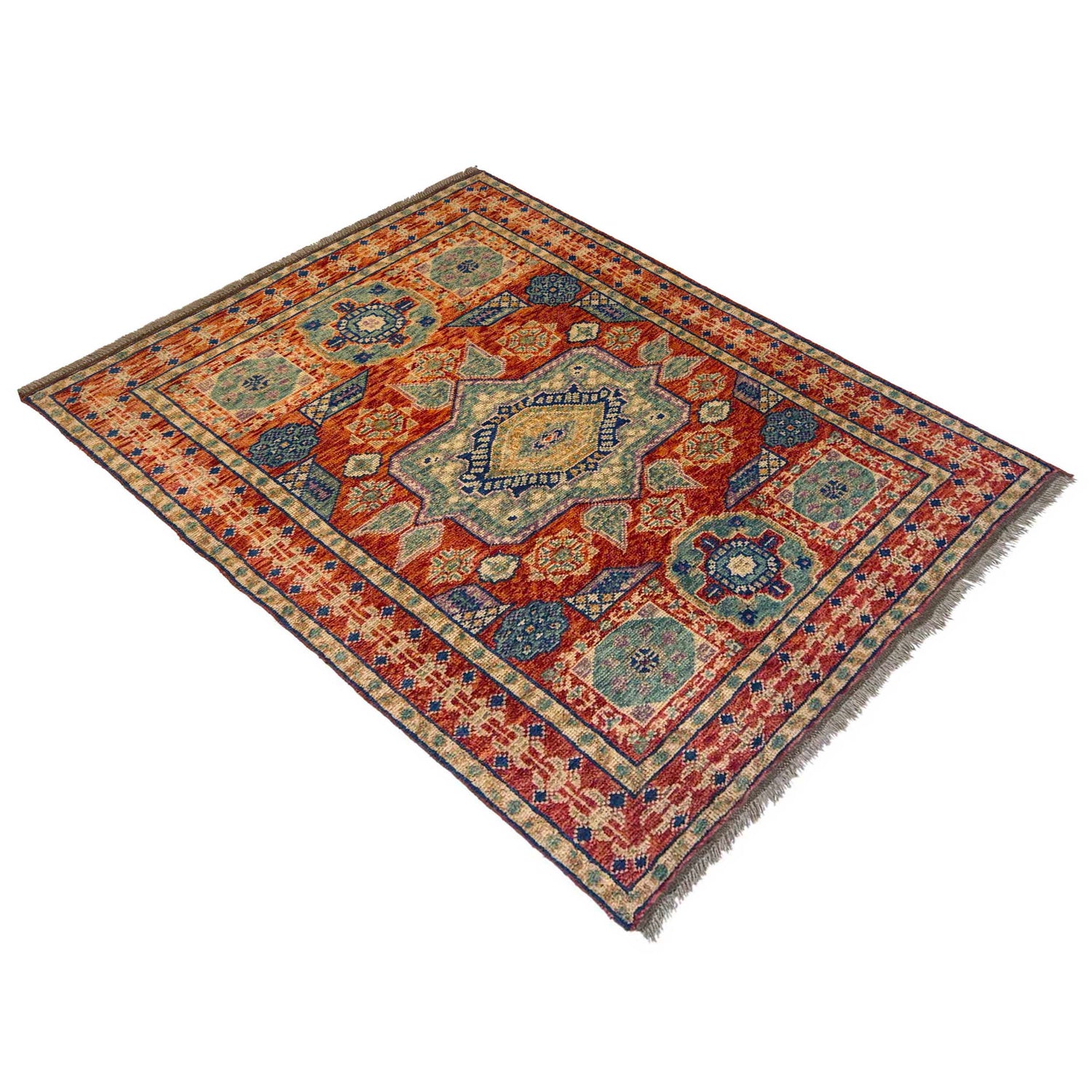 Mamluk Area Rug Handmade Multi Medallion 4x6 ft