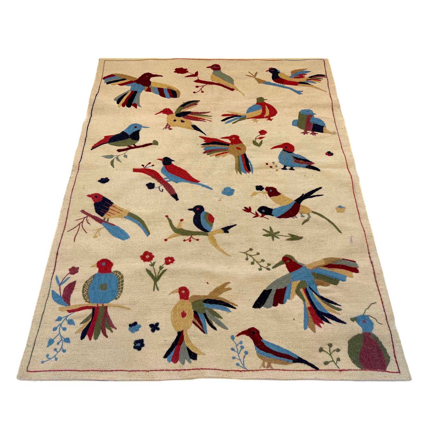 Embroidery Kilim Area Rug Handmade Beige Animal 4x6 ft