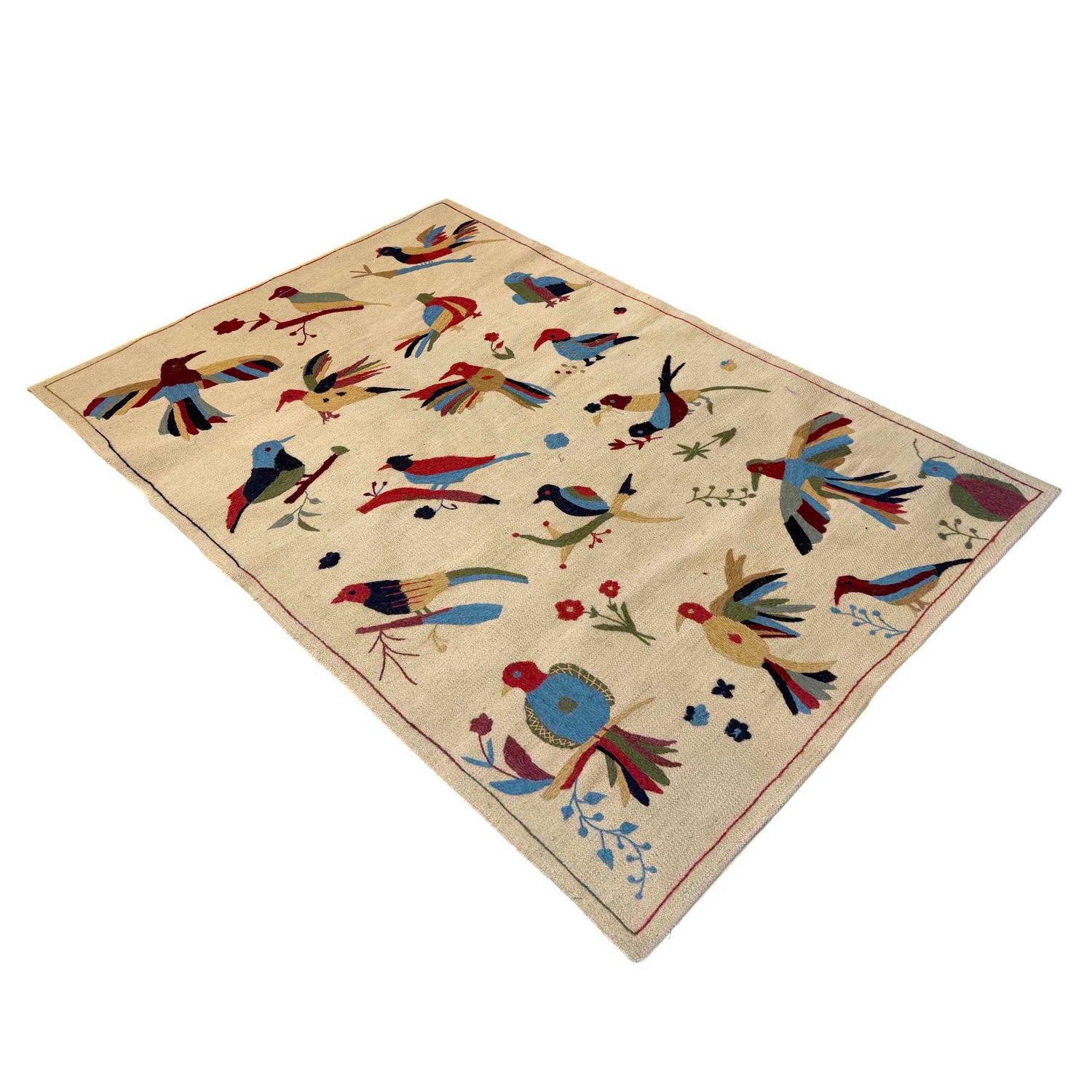 Embroidery Kilim Area Rug Handmade Beige Animal 4x6 ft
