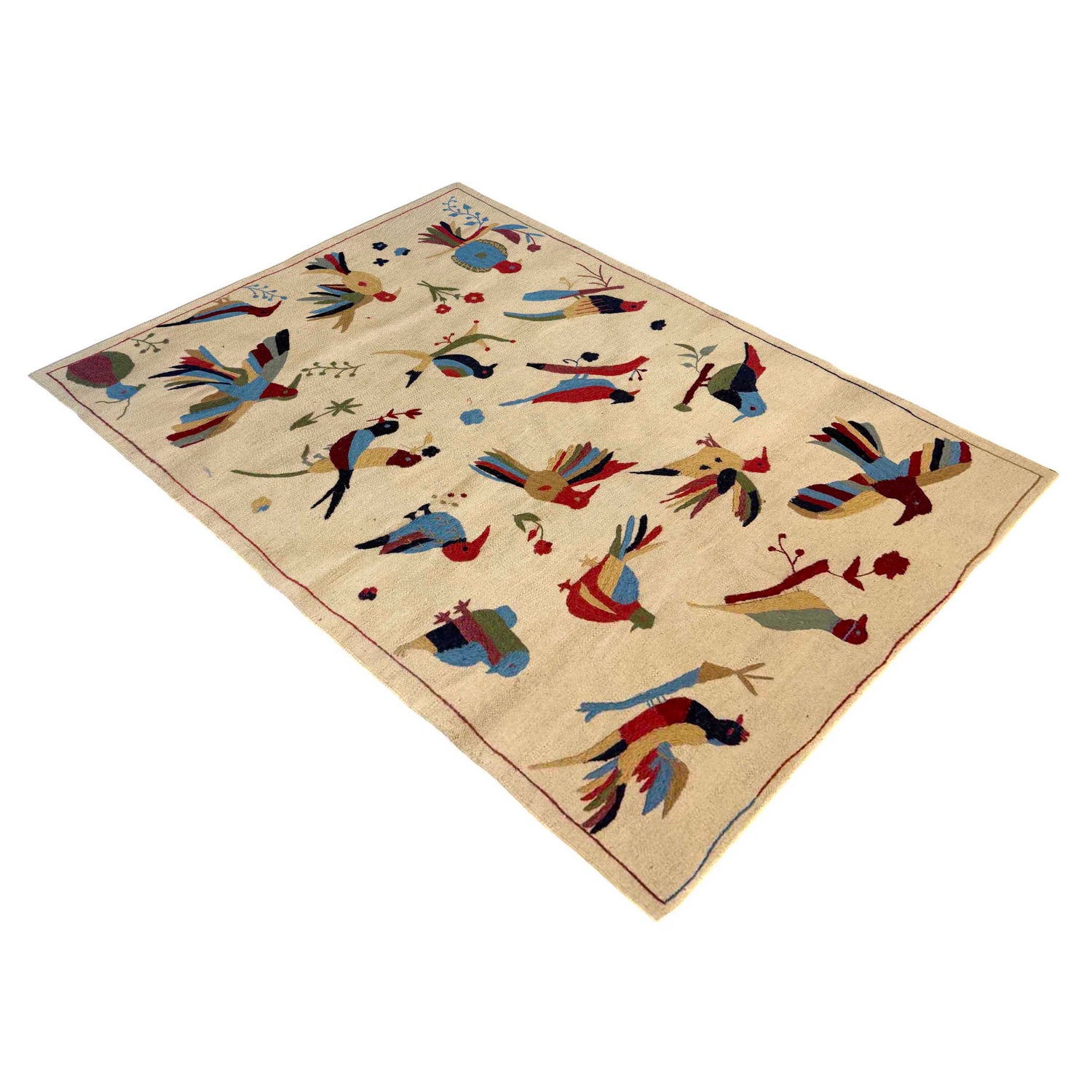 Embroidery Kilim Area Rug Handmade Beige Animal 4x6 ft