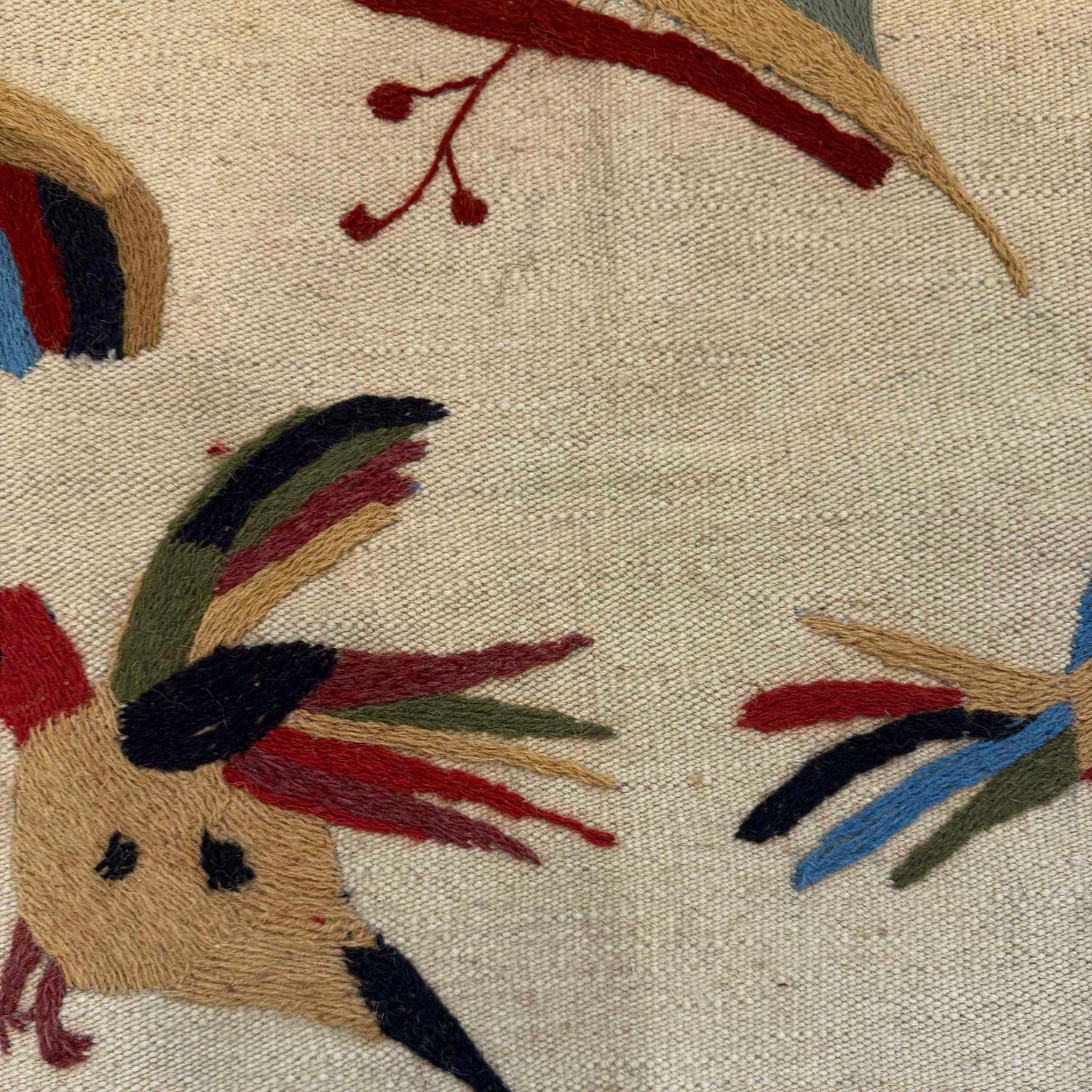 Embroidery Kilim Area Rug Handmade Beige Animal 4x6 ft