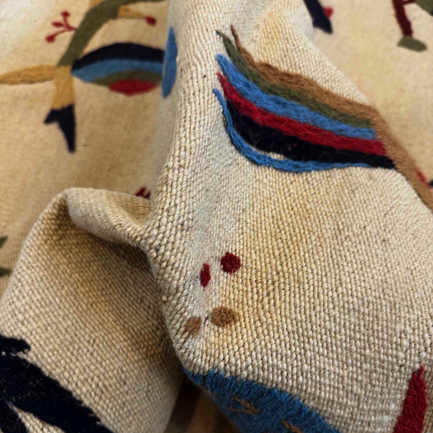 Embroidery Kilim Area Rug Handmade Beige Animal 4x6 ft