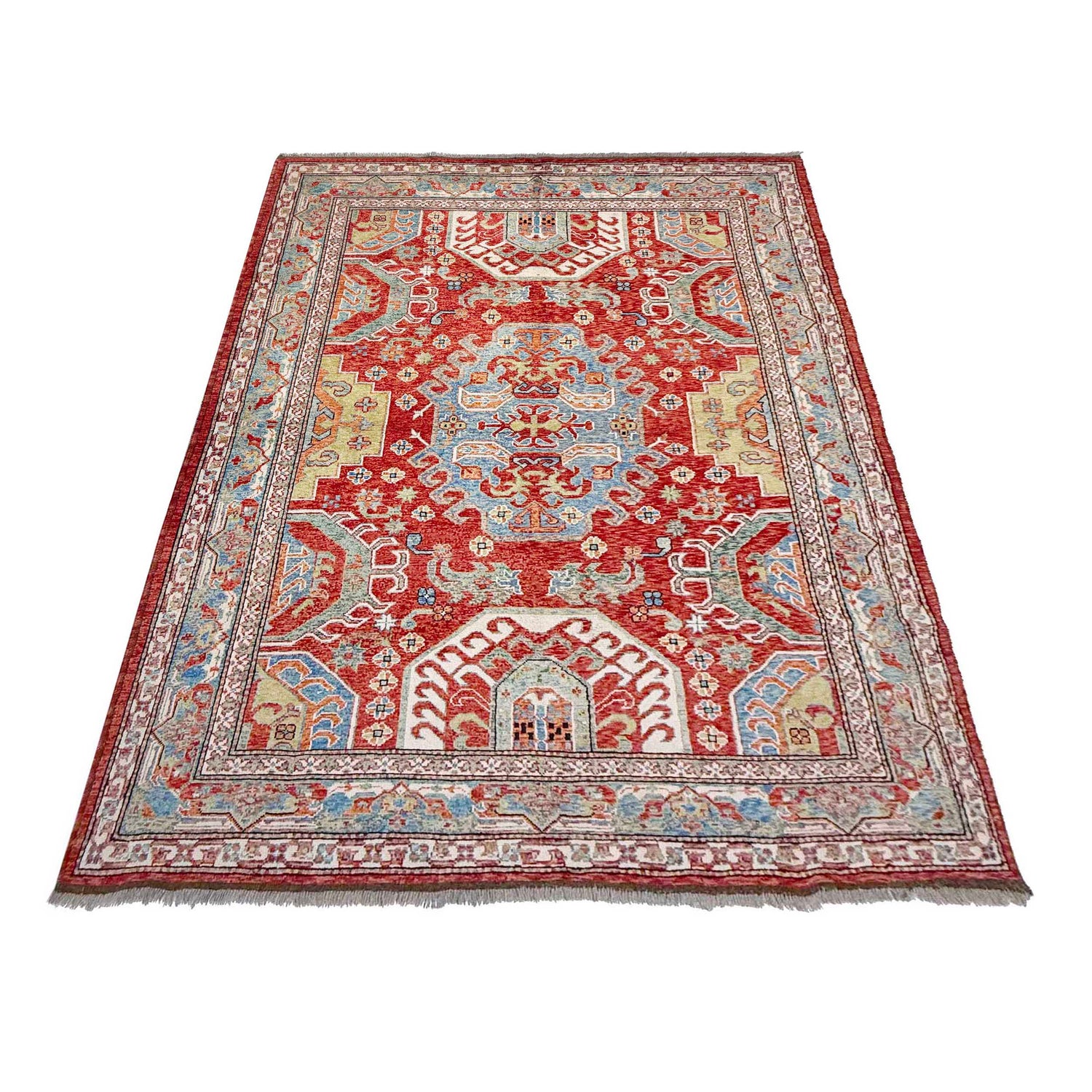 Heriz Area Rug Handmade Red Medallion 7x10 ft