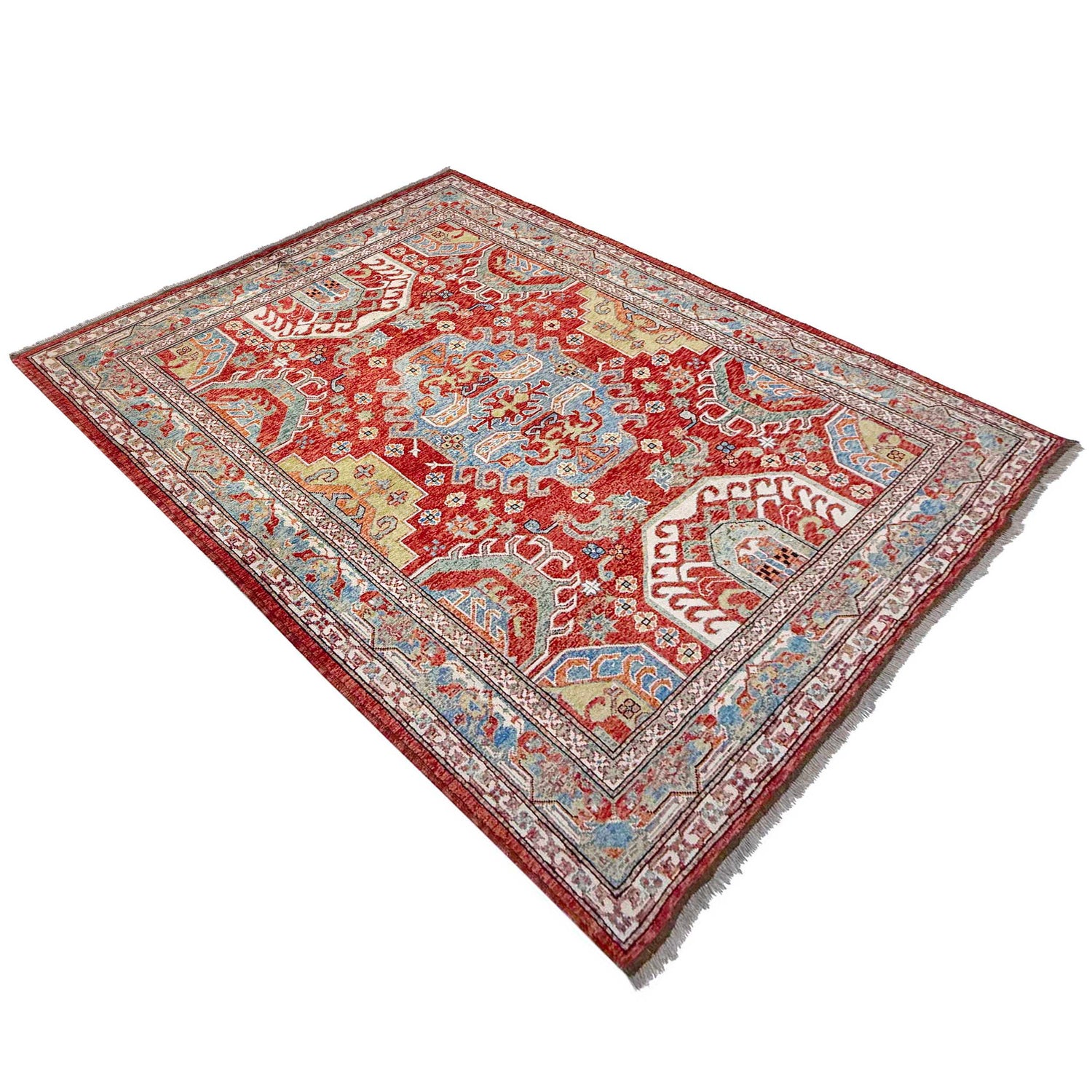 Heriz Area Rug Handmade Red Medallion 7x10 ft