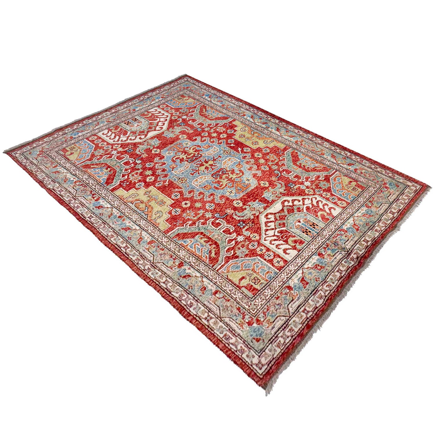 Heriz Area Rug Handmade Red Medallion 7x10 ft