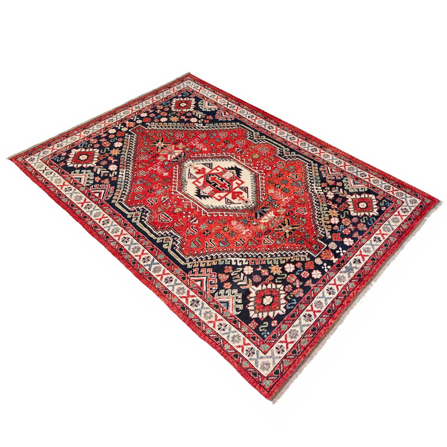 Shirazi Area Rug Handmade Red Medallion 7x10 ft