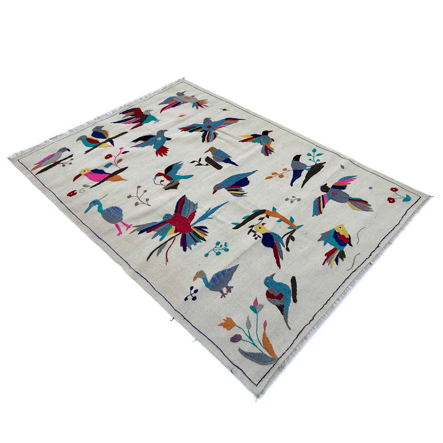 Embroidery Kilim Area Rug Handmade Beige Animal 4x6 ft