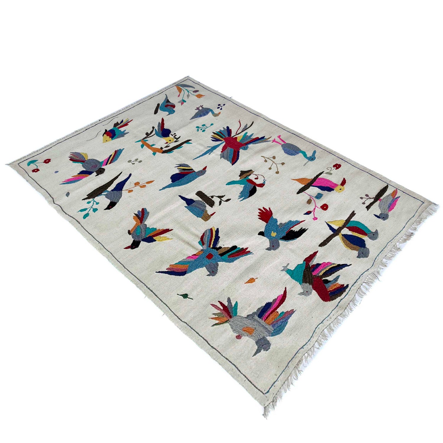 Embroidery Kilim Area Rug Handmade Beige Animal 4x6 ft