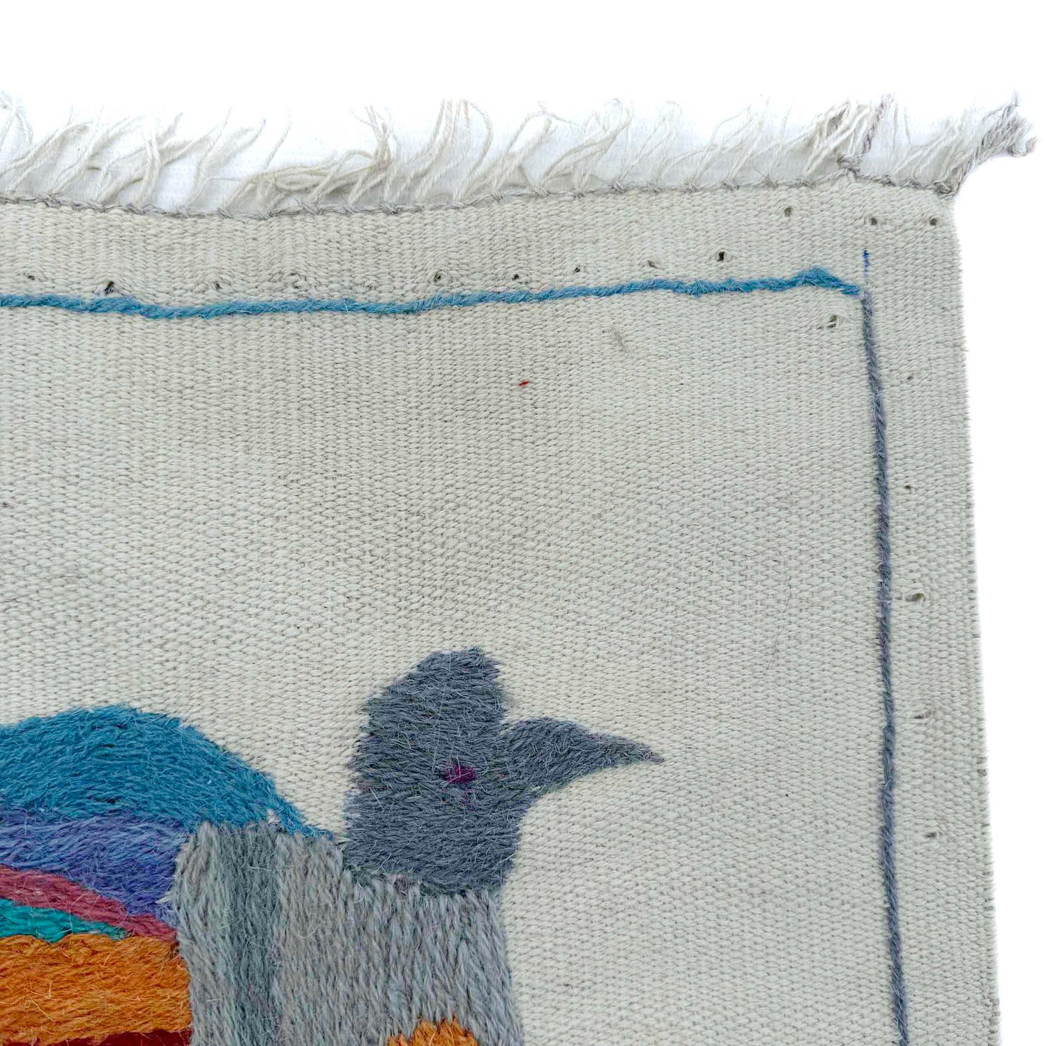 Embroidery Kilim Area Rug Handmade Beige Animal 4x6 ft