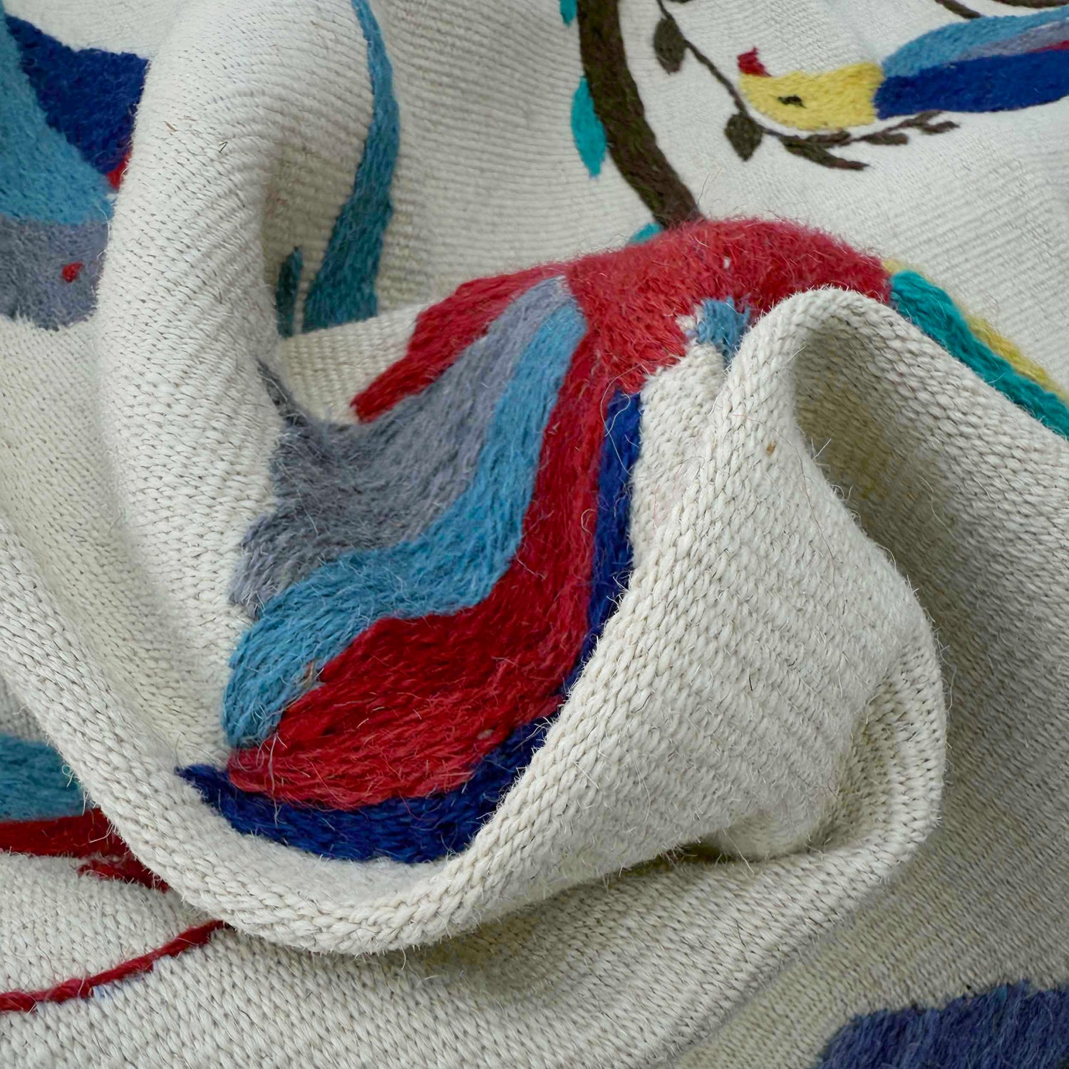 Embroidery Kilim Area Rug Handmade Beige Animal 4x6 ft