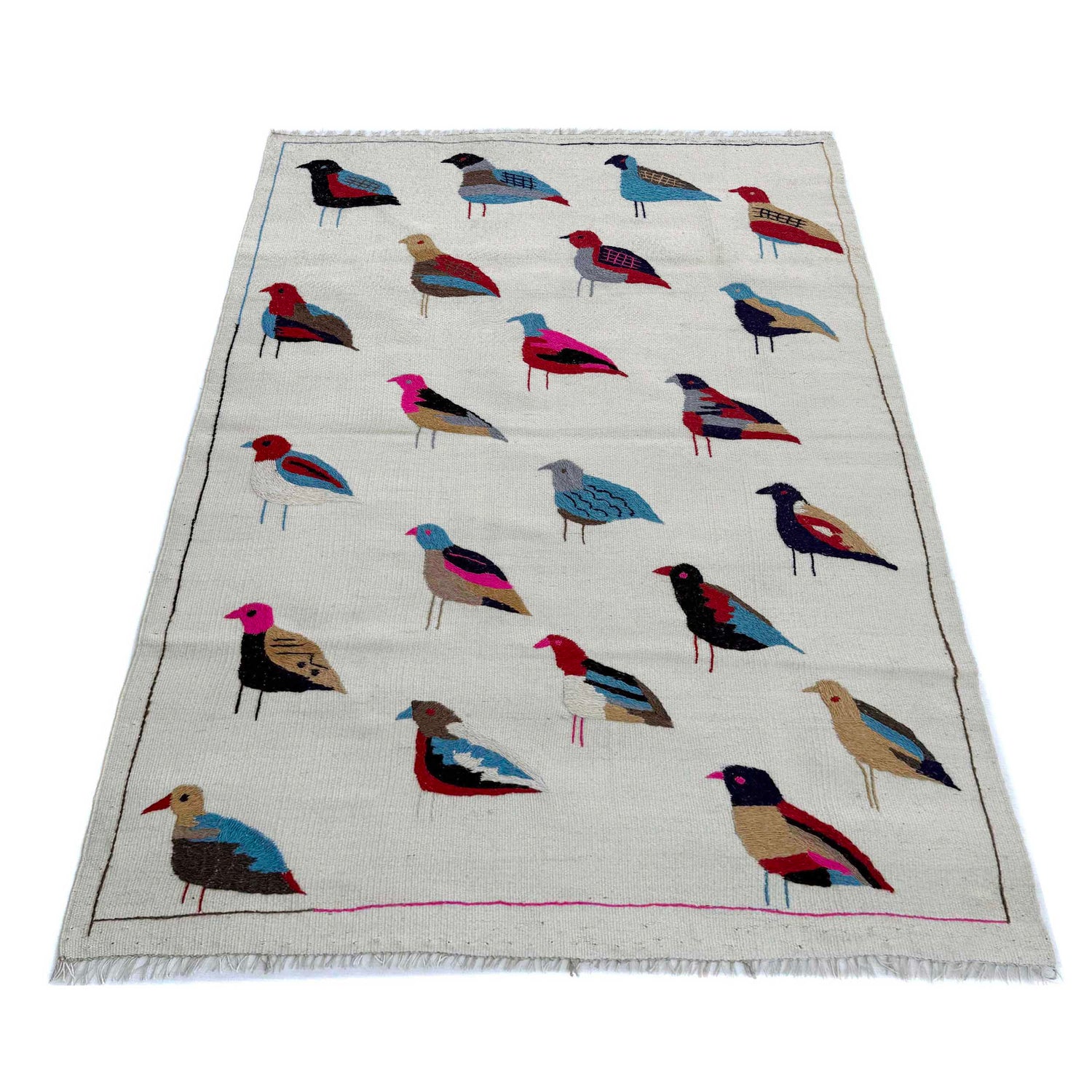 Embroidery Kilim Area Rug Handmade Beige Animal 3x5 ft
