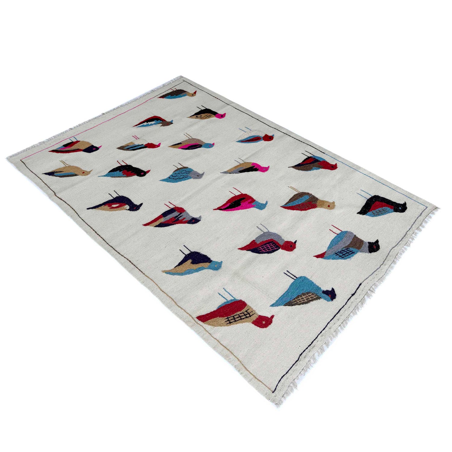 Embroidery Kilim Area Rug Handmade Beige Animal 3x5 ft