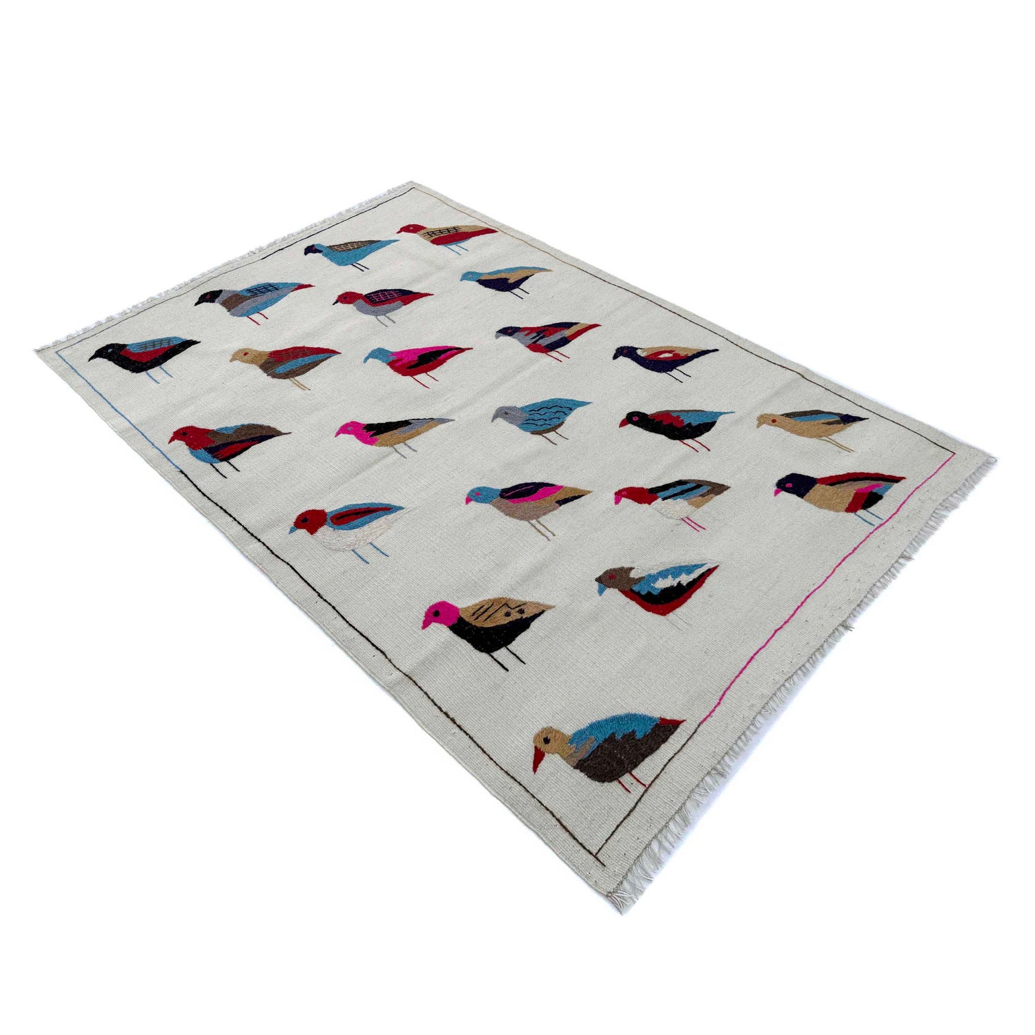 Embroidery Kilim Area Rug Handmade Beige Animal 3x5 ft