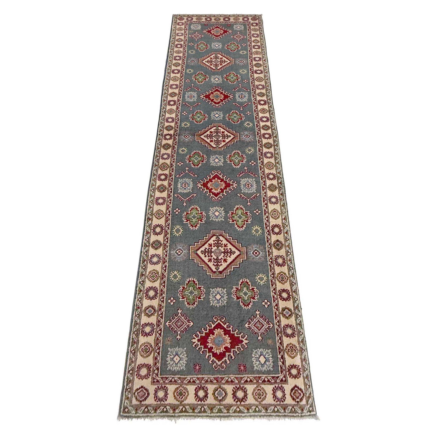 Kazak Rug Handmade Gray Medallion 10' Runner