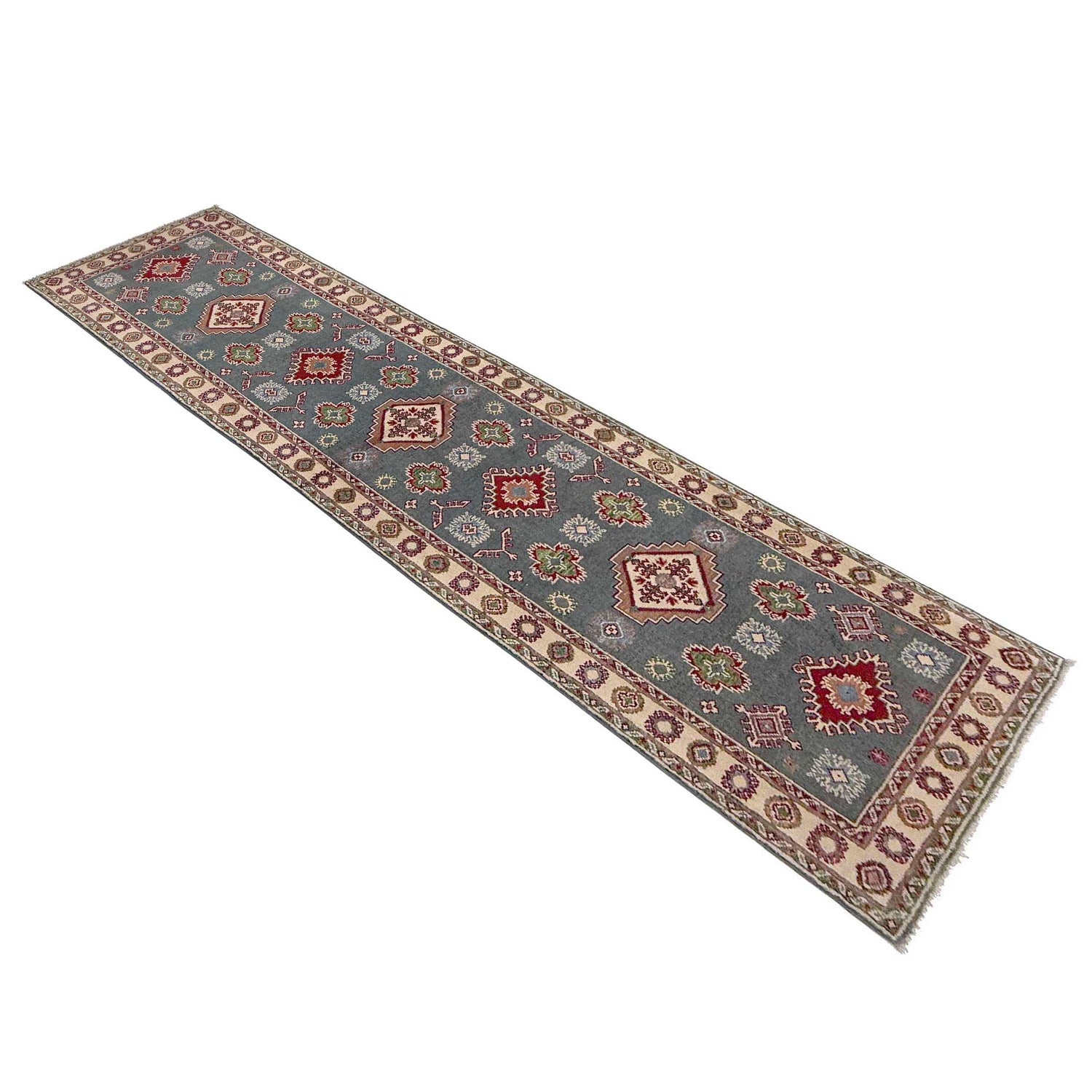 Kazak Rug Handmade Gray Medallion 10' Runner