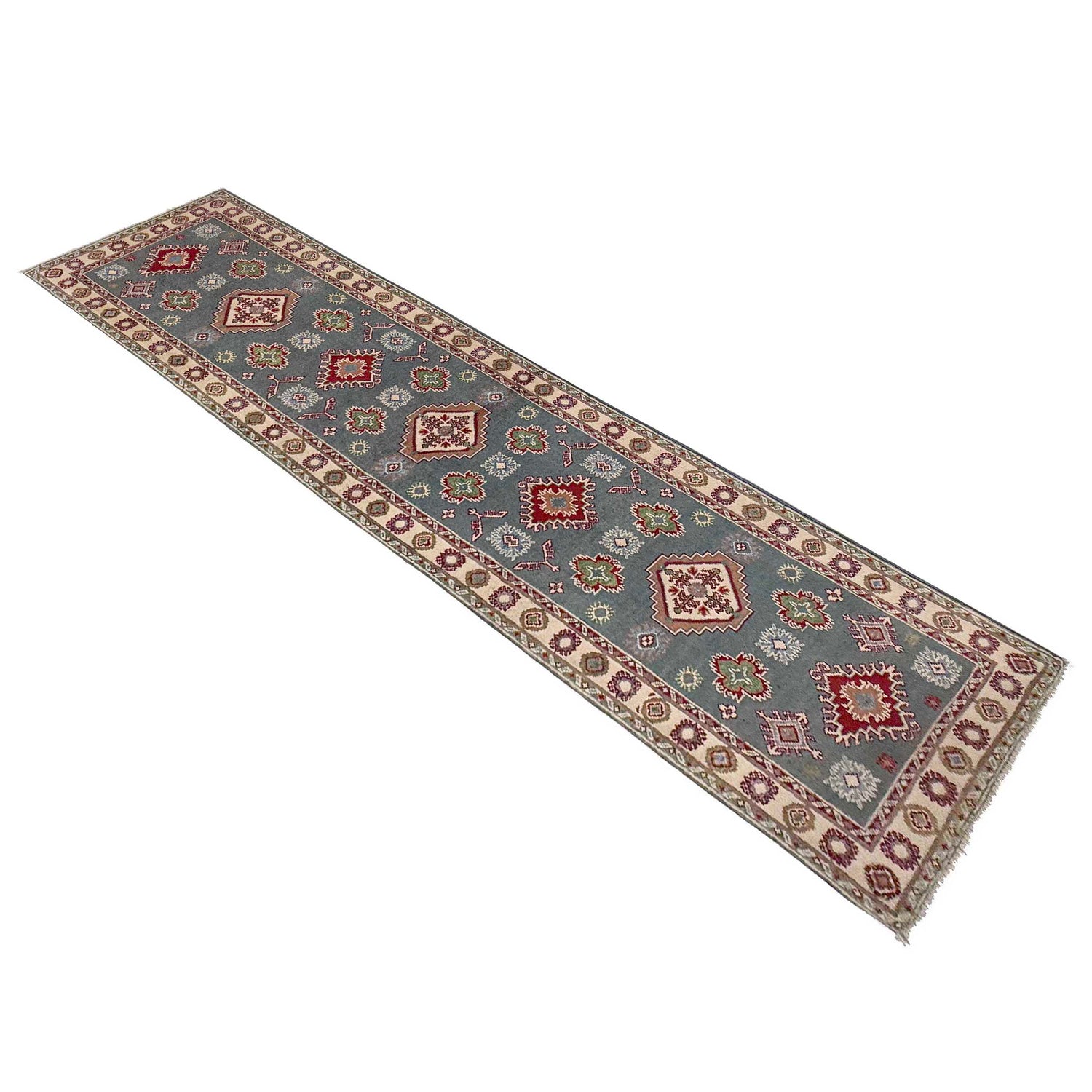 Kazak Rug Handmade Gray Medallion 10' Runner